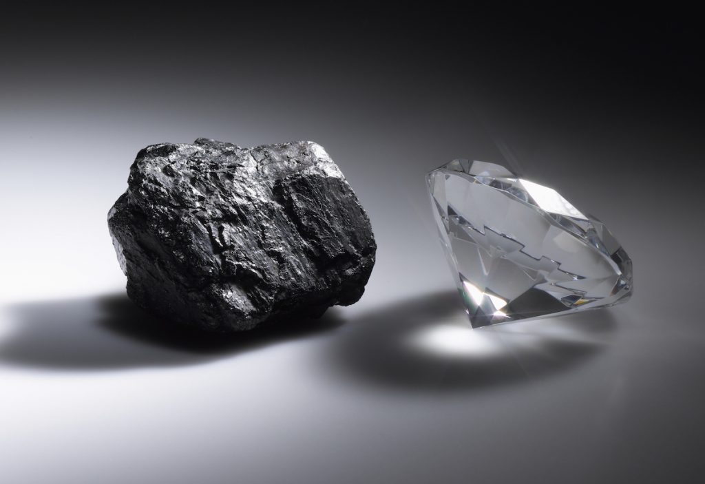 Diamond and piece of coal